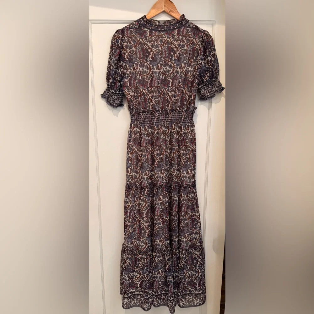 Max Studio Floral Print Maxi Dress in Navy and Burgundy - Picture 3 of 7